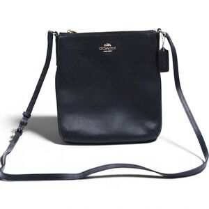 Coach Crossbody Bag Womens Small Black Crossgrain Leather Gold Hardware Zip Top